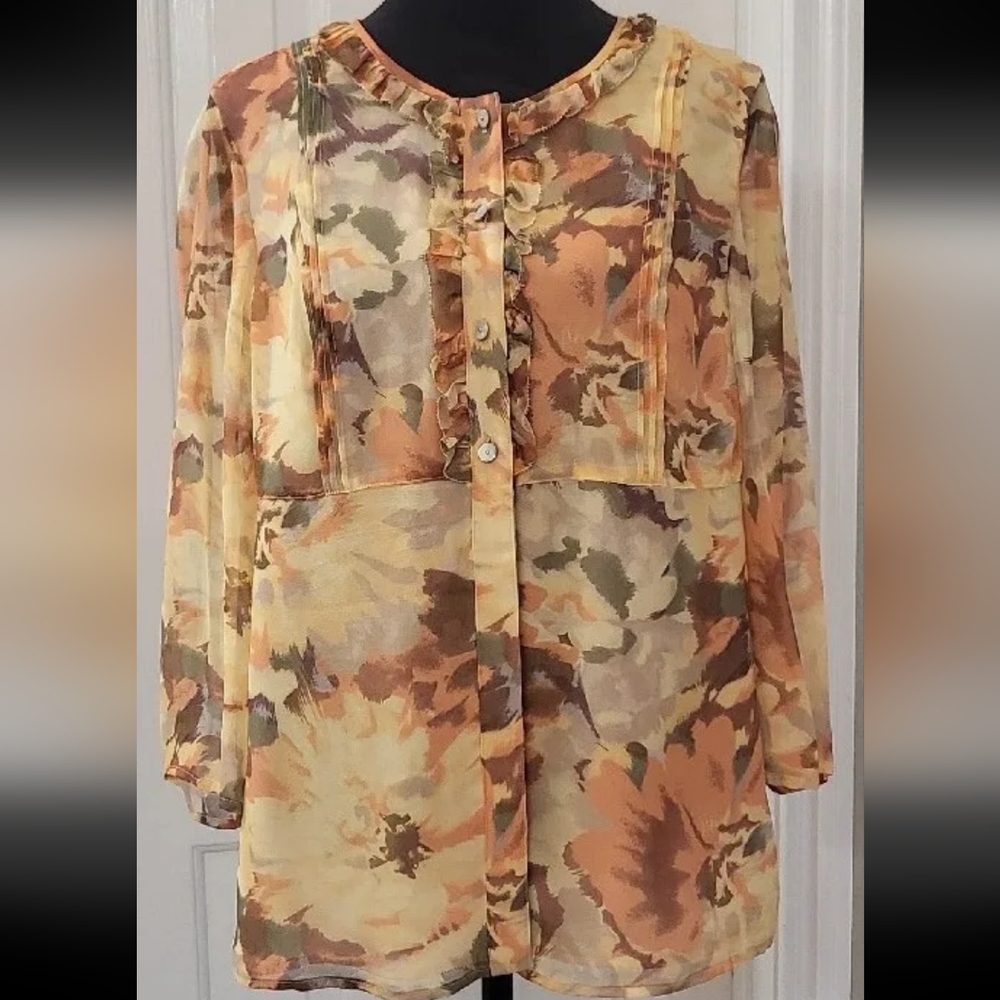 Coldwater Creek Womens Floral Lined Button Up Multicolor Blouse Sz 8